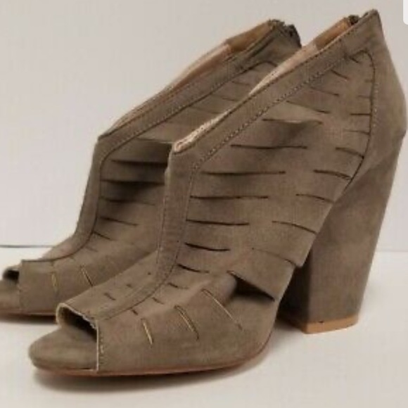 Qupid Perforated Denim Print Buckled Chunky Mule Heel